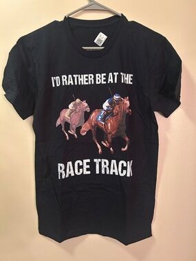 Black Horse Racing Graphic T-Shirt Men’s Size S Equestrian Sport Tee